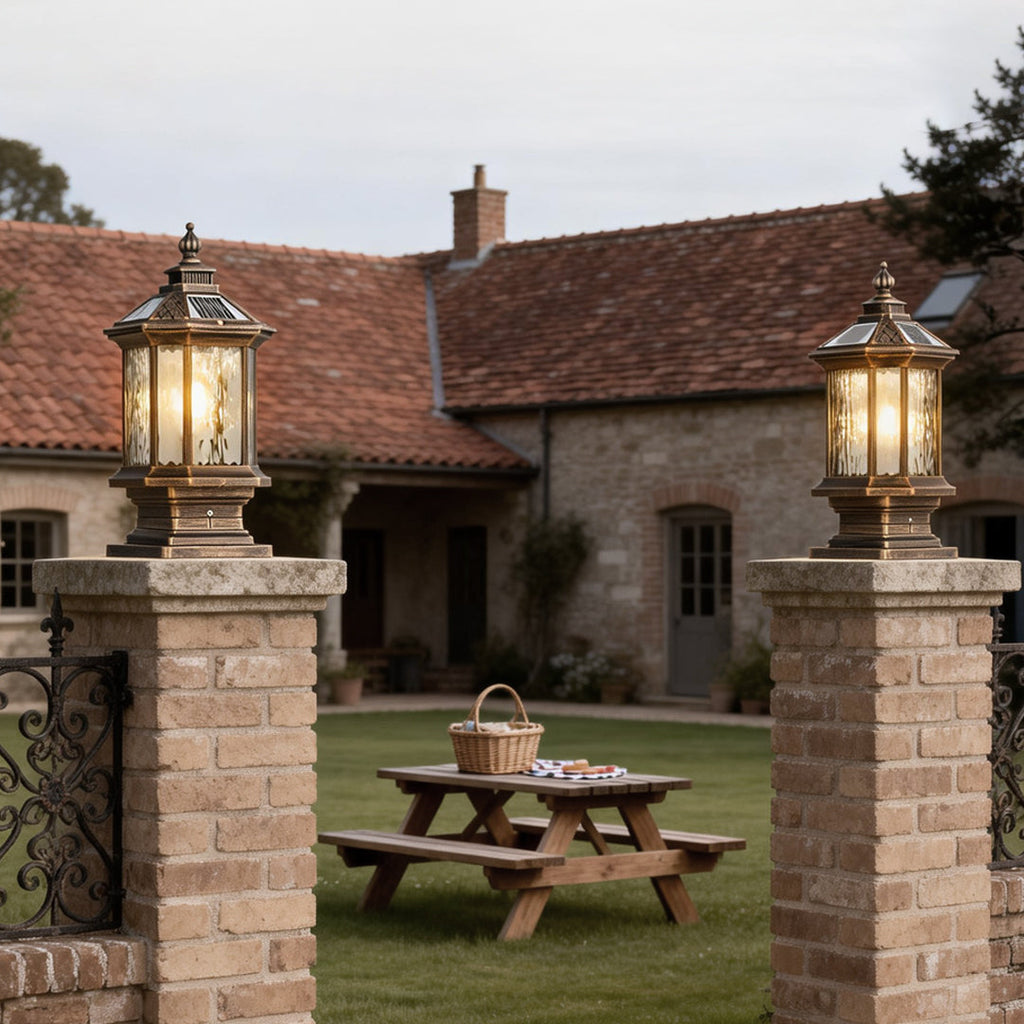 Vintage European Lantern Pillar Outdoor Light