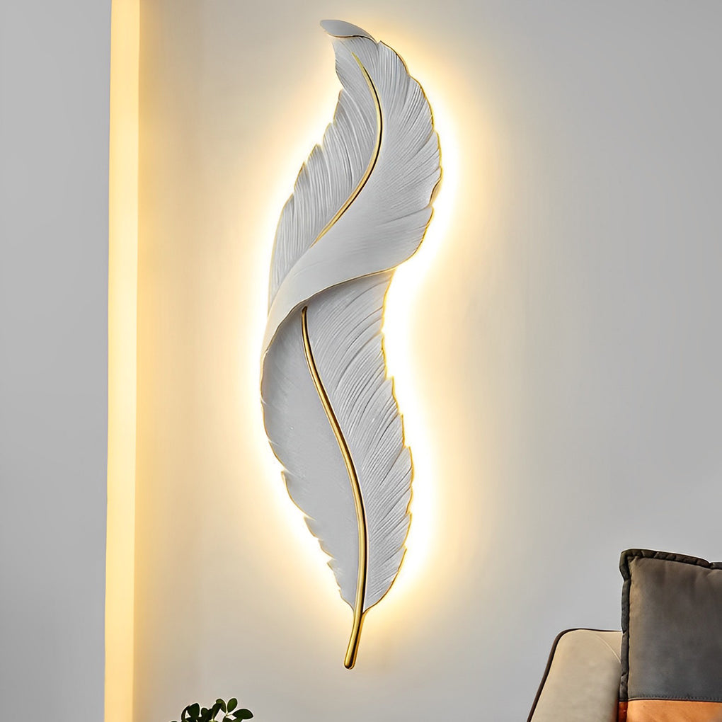 Modern White Resin Feather LED Wall Light - Luxury Corridor Lamp