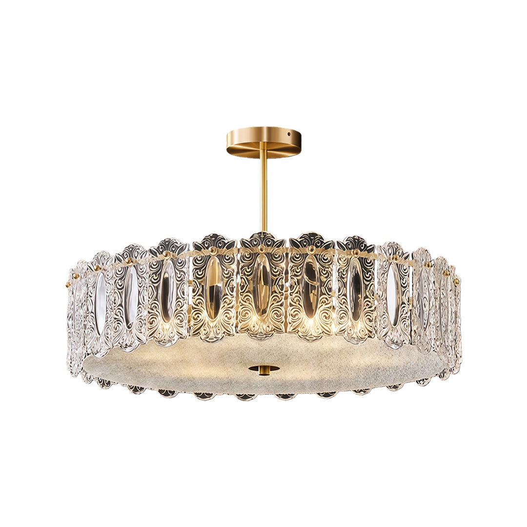 French Luxury Copper Semi Flush Mount Glass Light Fixture