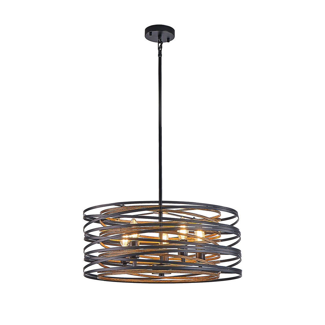 Black Iron Cage Drum Pendant Light - Round Ceiling Fixture