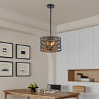Black Iron Cage Drum Pendant Light - Round Ceiling Fixture