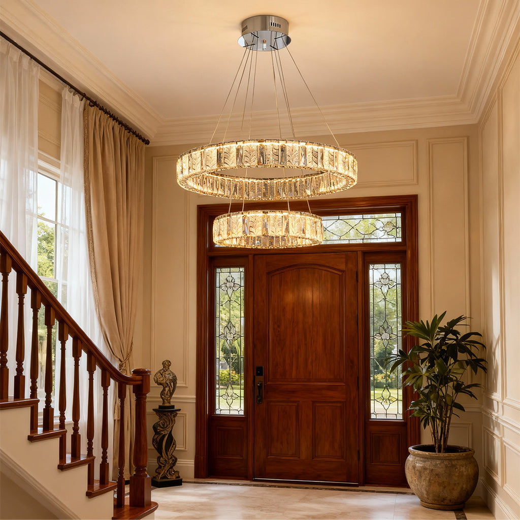 Premium LED Crystal Ring Chandelier in Stainless Steel