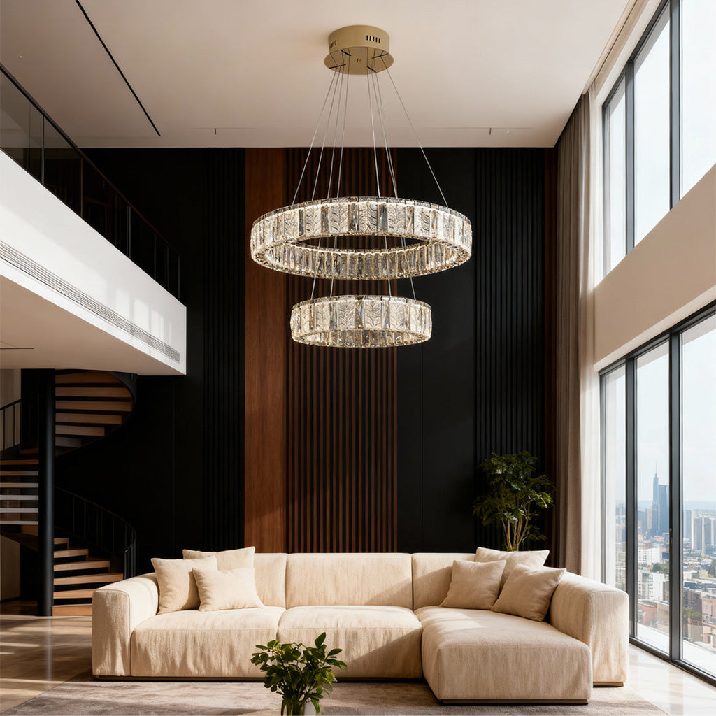 Premium LED Crystal Ring Chandelier in Stainless Steel