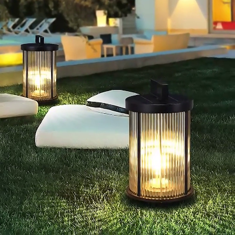 Premium Striped Glass Solar LED Lantern for Outdoor Decor