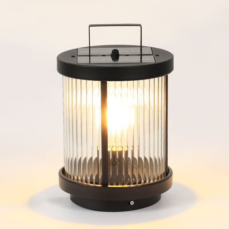 Premium Striped Glass Solar LED Lantern for Outdoor Decor