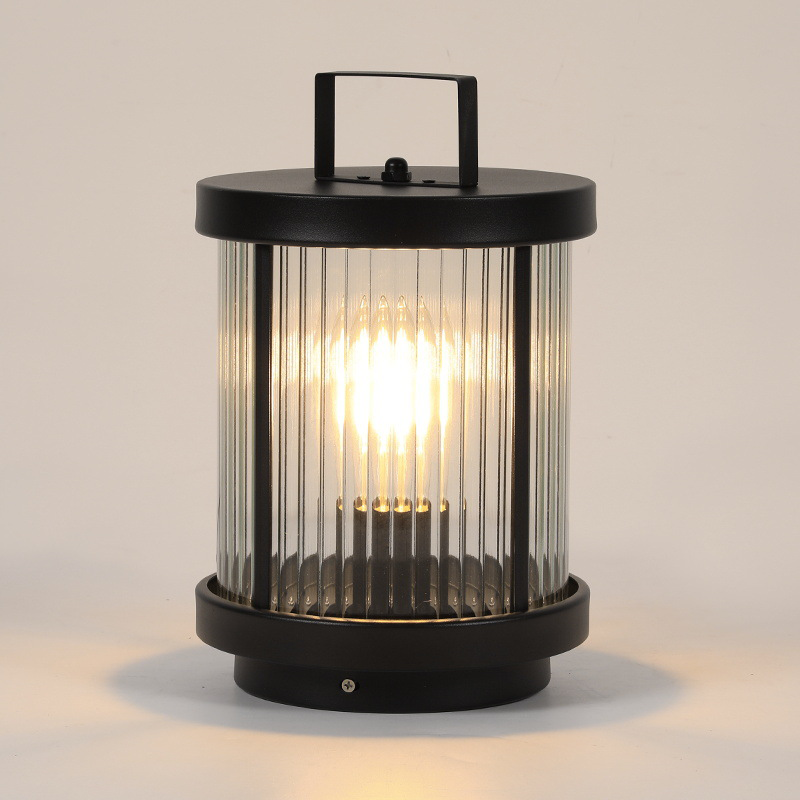 Premium Striped Glass Solar LED Lantern for Outdoor Decor
