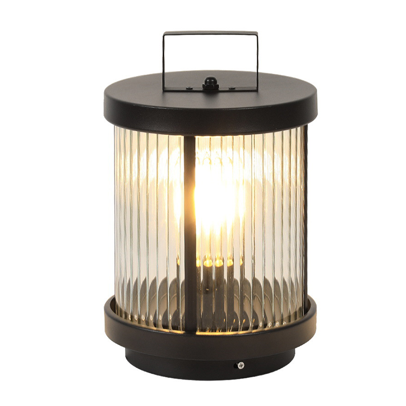 Premium Striped Glass Solar LED Lantern for Outdoor Decor