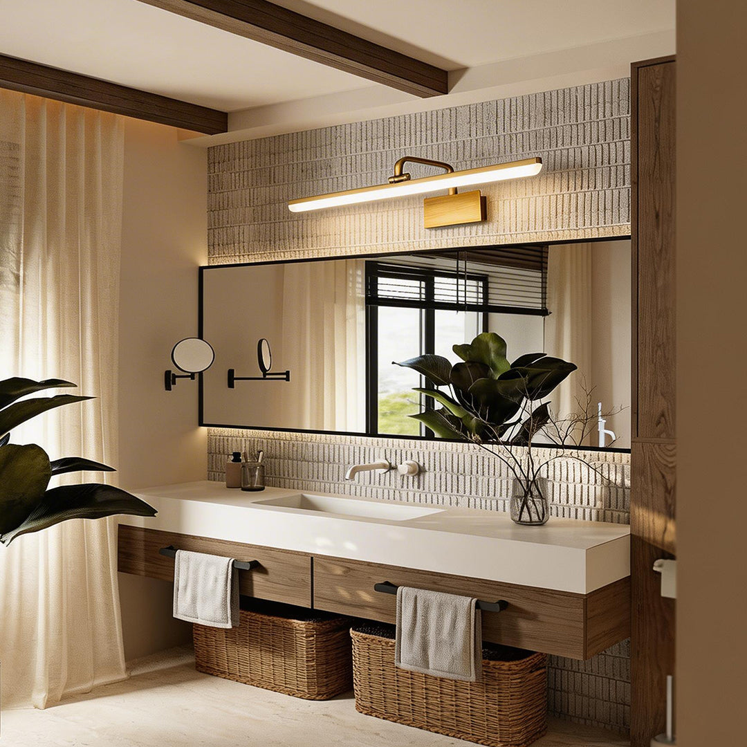 Modern Brass Curved Arm Light Bar Vanity Fixture