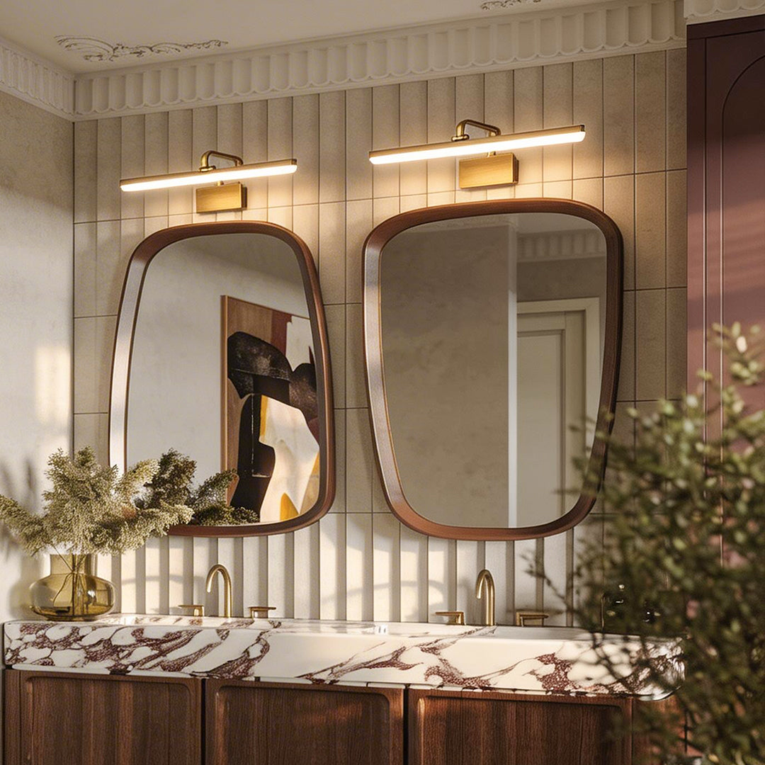 Modern Brass Curved Arm Light Bar Vanity Fixture
