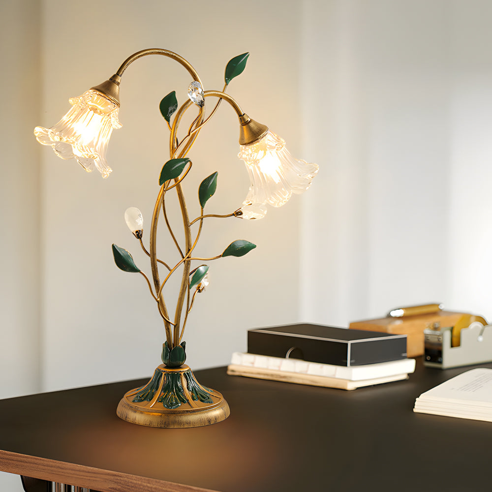 Premium Lily Table Lamp with Dual Lights and Leaf Accents