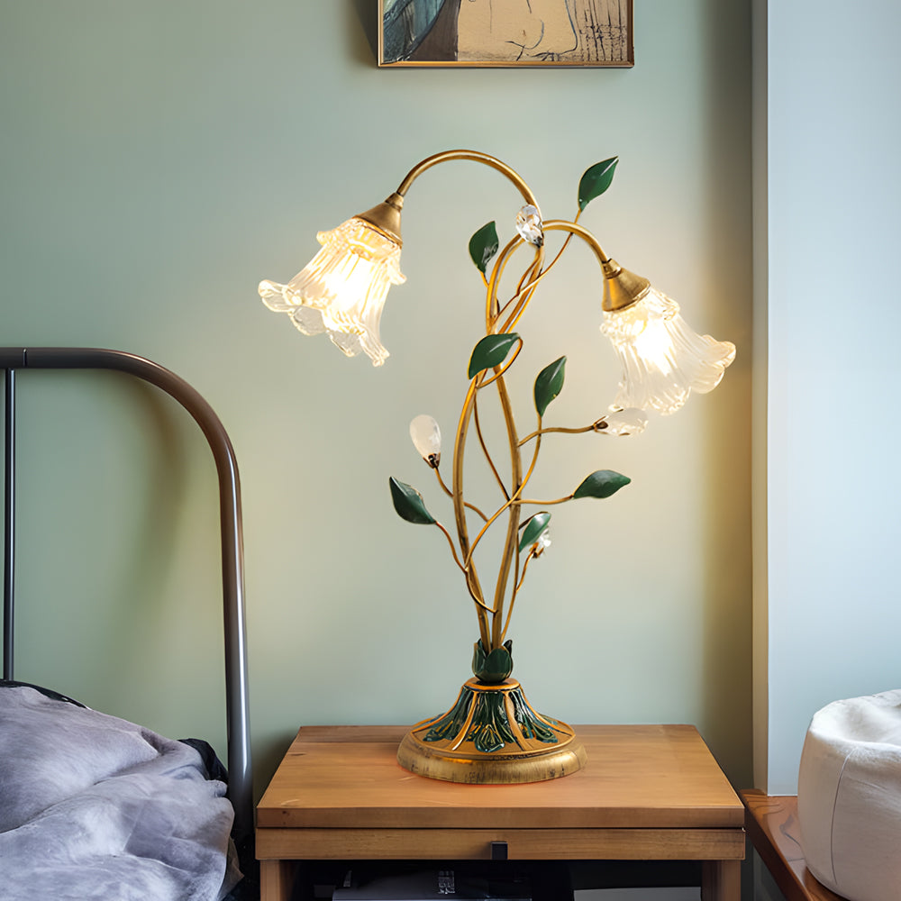 Premium Lily Table Lamp with Dual Lights and Leaf Accents