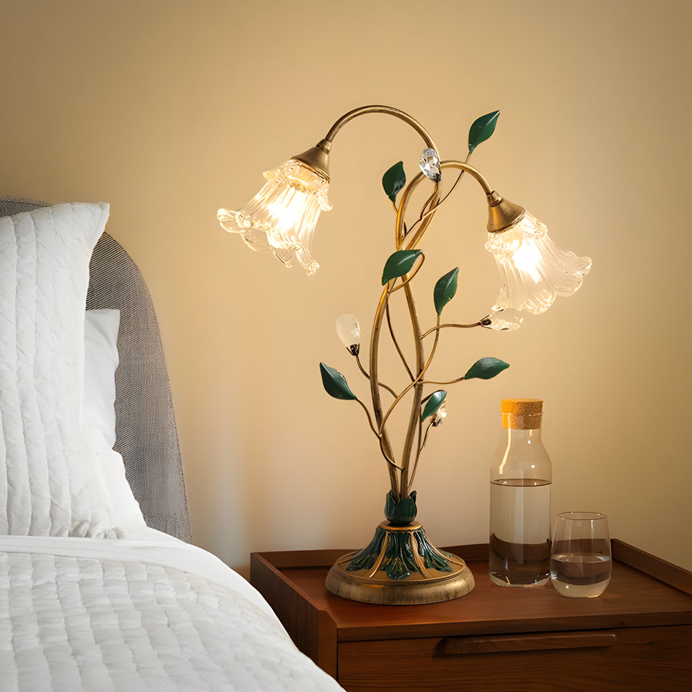 Premium Lily Table Lamp with Dual Lights and Leaf Accents