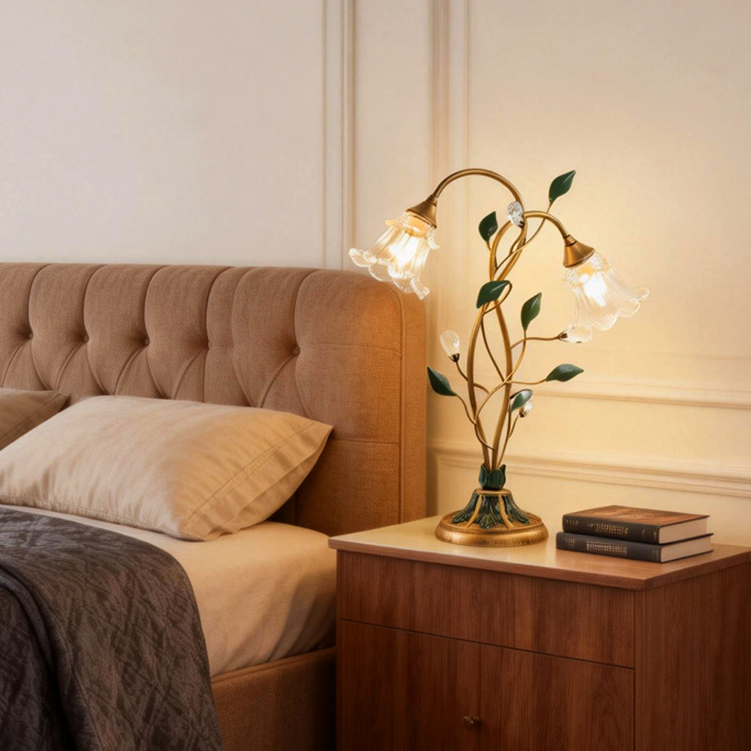 Premium Lily Table Lamp with Dual Lights and Leaf Accents