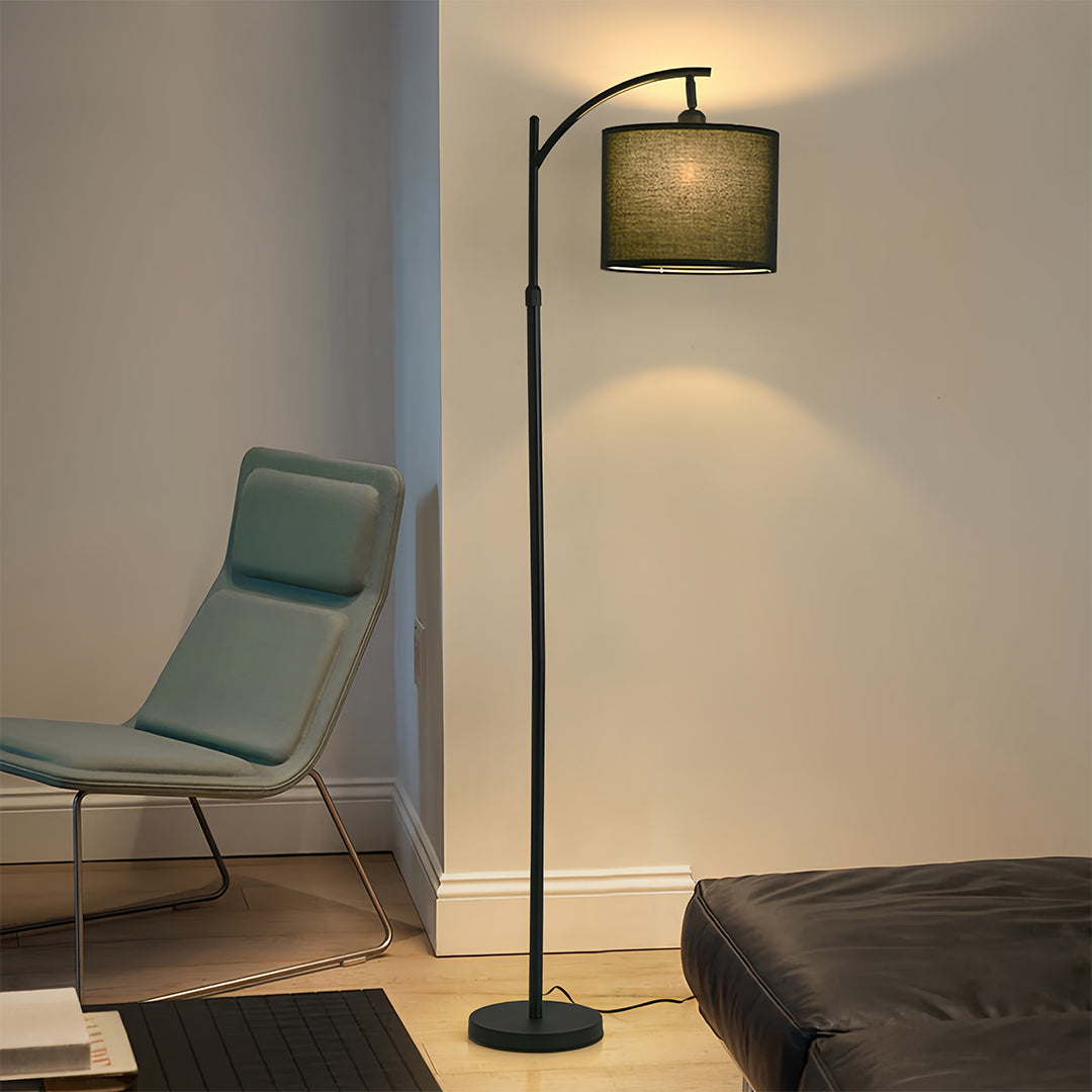 Minimalist Arc Floor Lamp with Fabric Shade - Modern Metal Design for Living Room