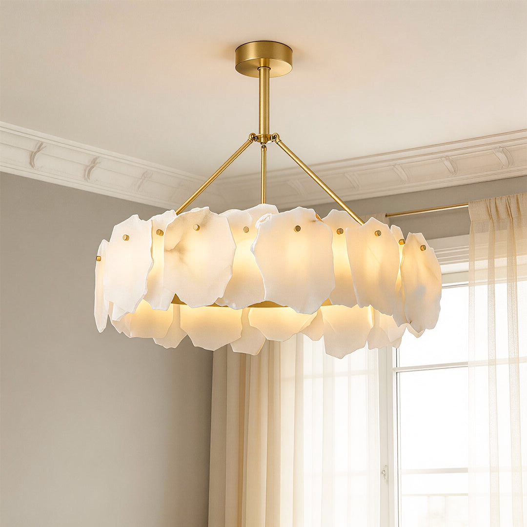 Premium LED Cloud Stone Chandelier with Full Copper Ceiling Fixture