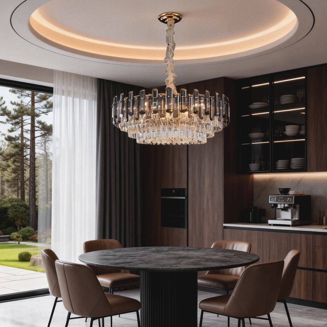 Modern Round Crystal Drum Chandelier - Metal Ceiling Light
