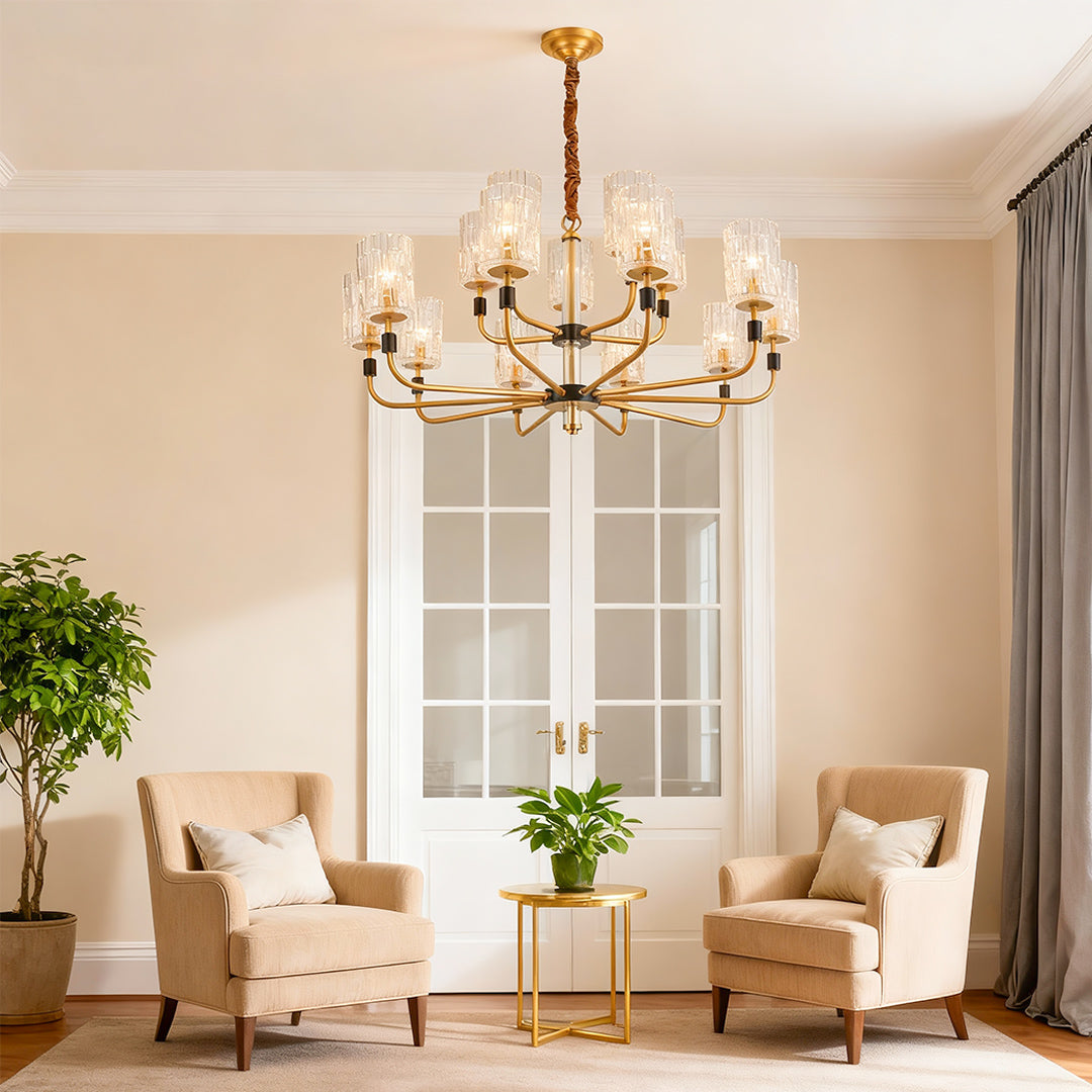 Modern Minimalist Copper and Glass Chandelier Ceiling Light
