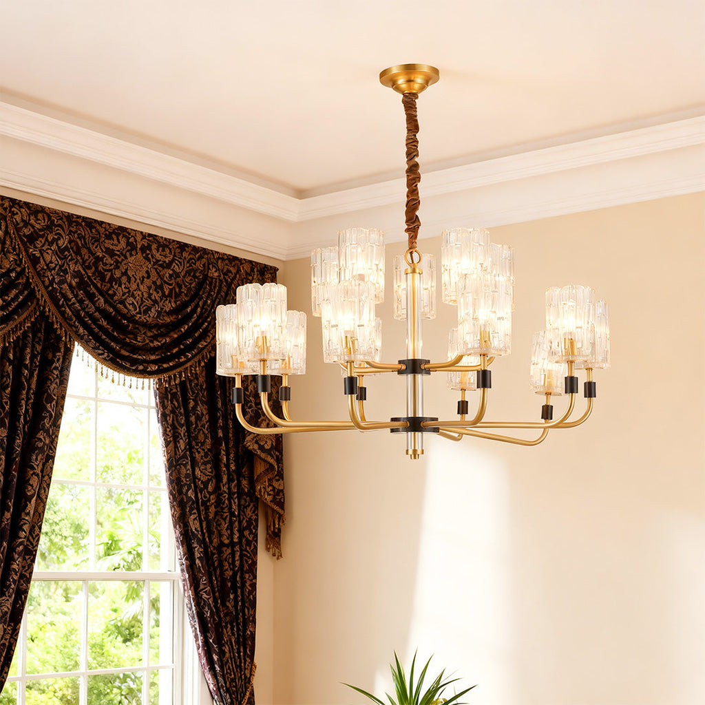 Modern Minimalist Copper and Glass Chandelier Ceiling Light
