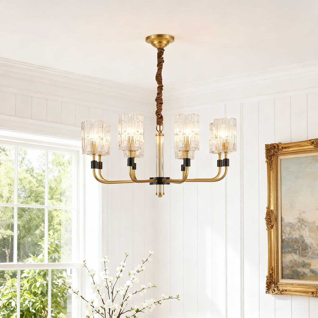 Modern Minimalist Copper and Glass Chandelier Ceiling Light