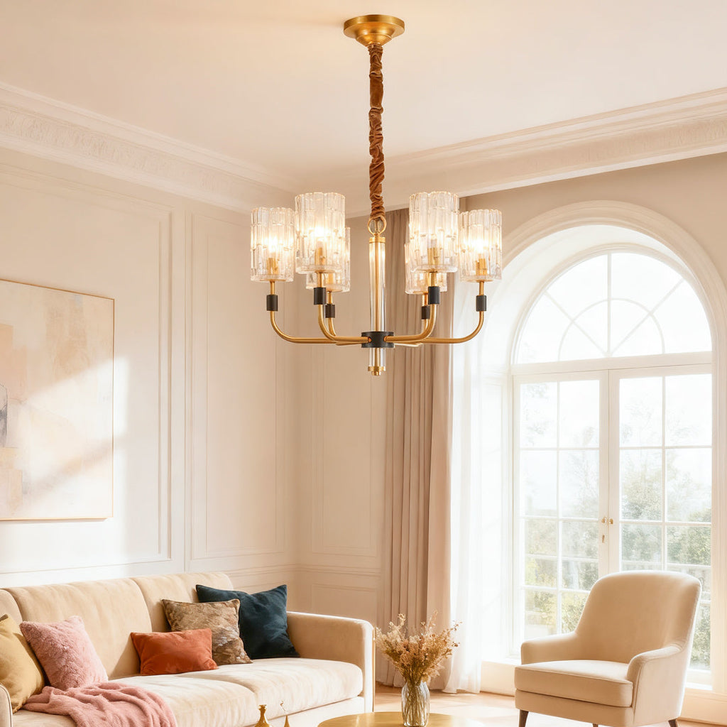 Modern Minimalist Copper and Glass Chandelier Ceiling Light