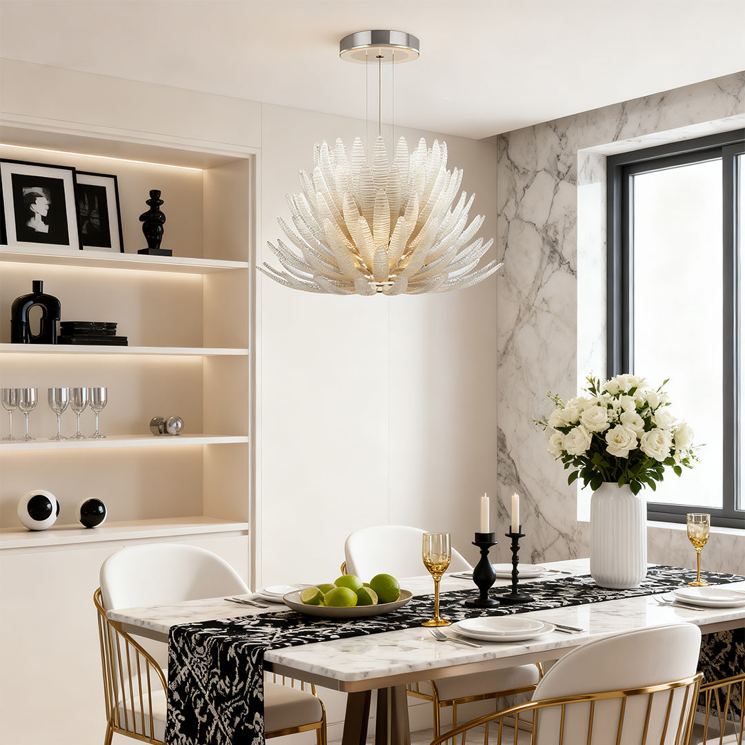 Luxury Stainless Steel and Glass Deco Chandelier Ceiling Light