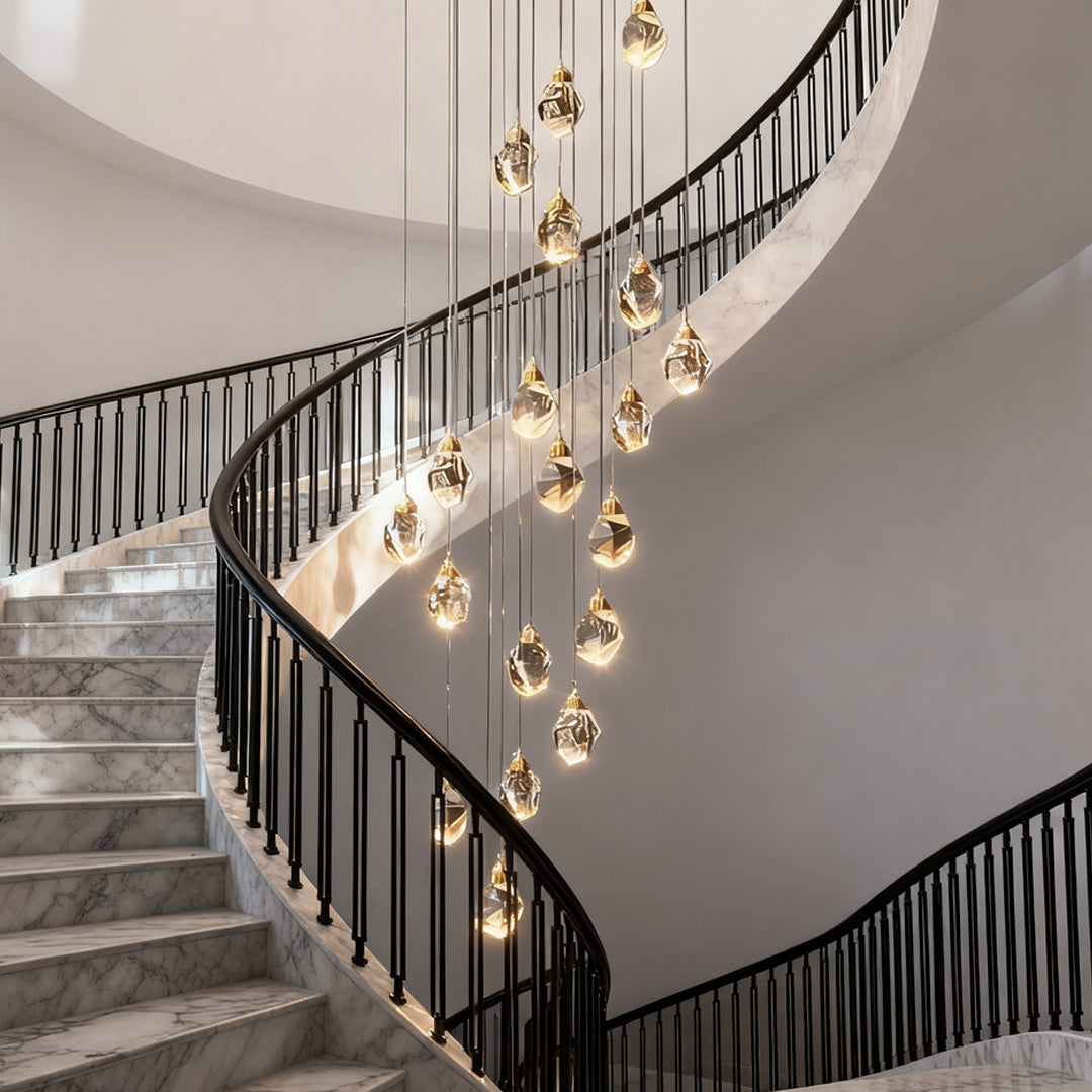 Modern Spiral Crystal Chandelier for High Ceilings