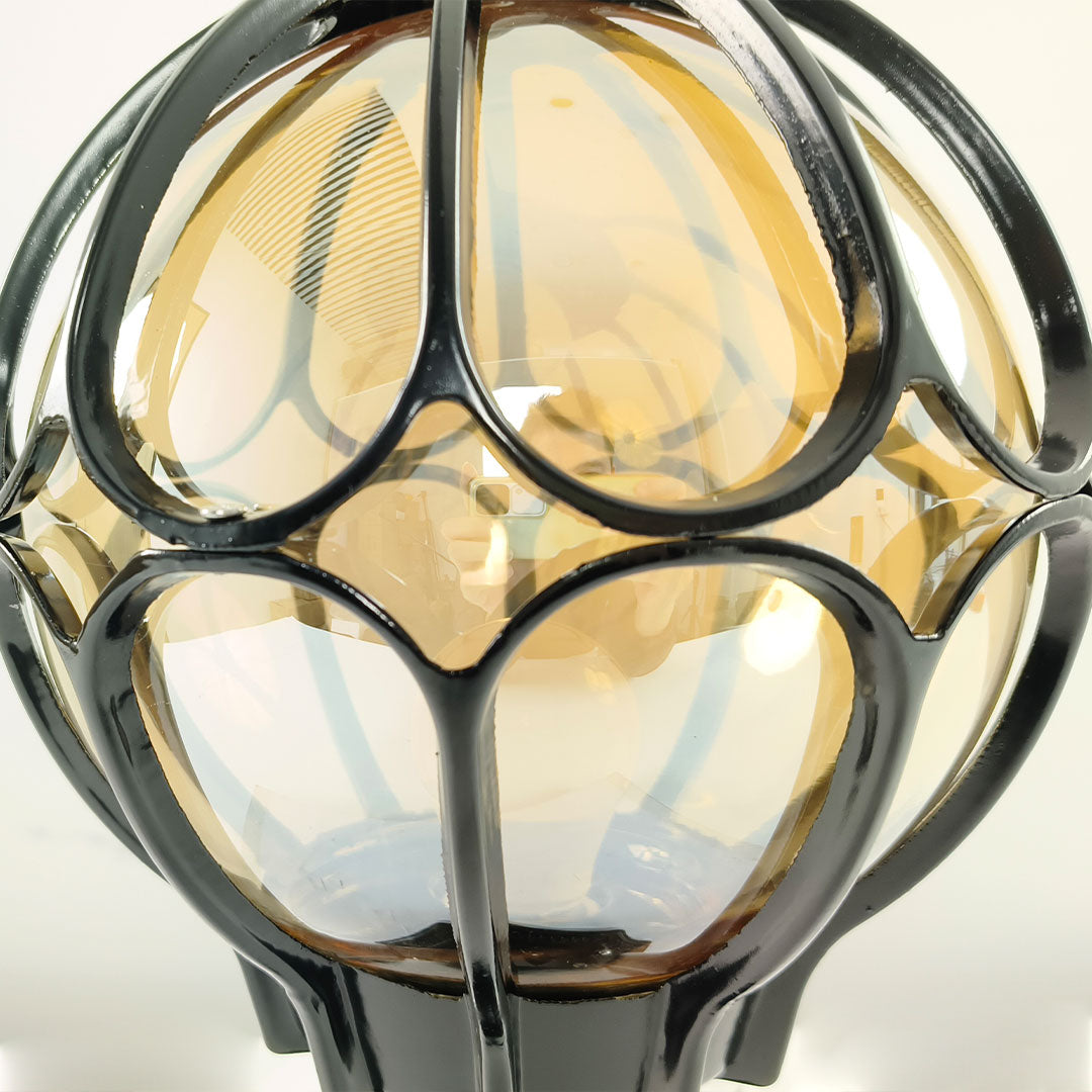 Premium Retro Glass Globe Outdoor Pillar Light with Copper Accent