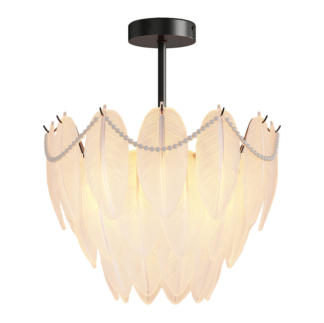 Modern Copper Pearl Feathers Chandelier Ceiling Light