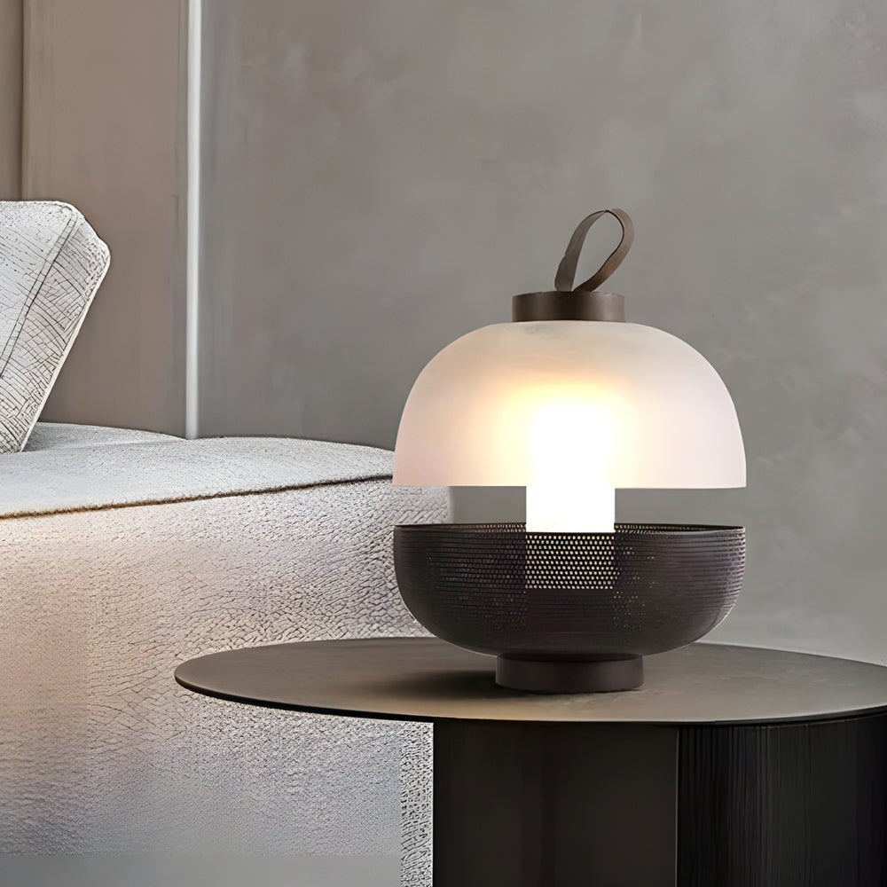 11-Inch LED Table Lamp with Mesh Metal and Frosted Glass Design