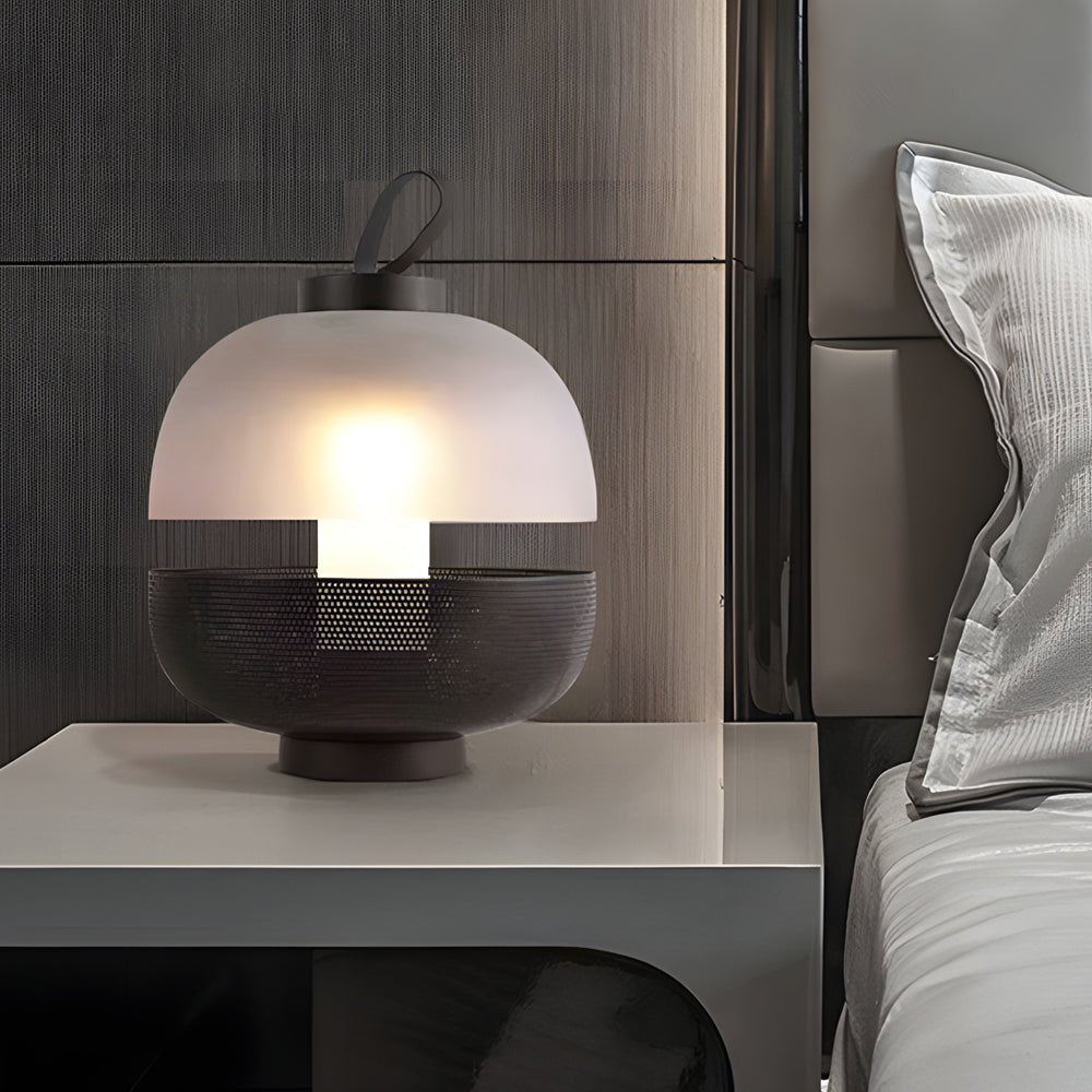 11-Inch LED Table Lamp with Mesh Metal and Frosted Glass Design