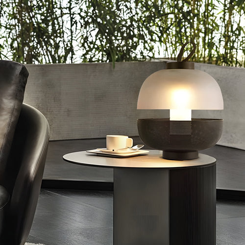 11-Inch LED Table Lamp with Mesh Metal and Frosted Glass Design