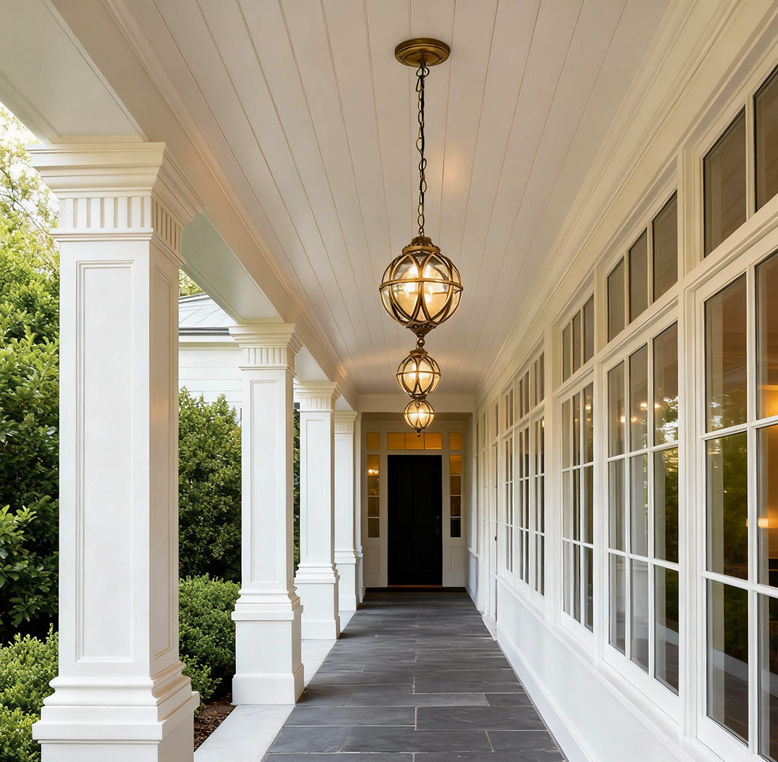 Premium Metal Orb Outdoor Ceiling Light - Moisture-Proof Pendant