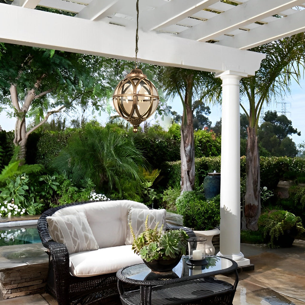 Premium Metal Orb Outdoor Ceiling Light - Moisture-Proof Pendant
