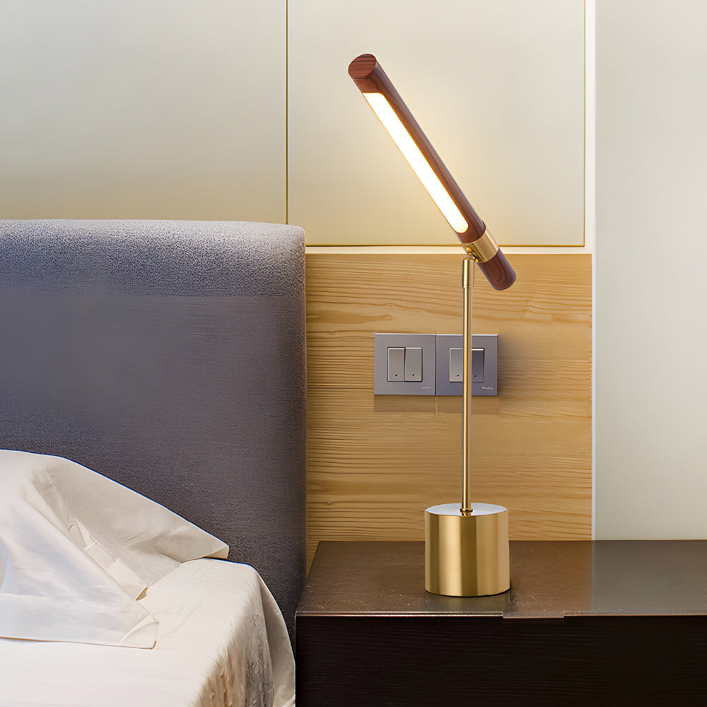 Mid-Century Modern Wood & Brass Linear LED Lamp