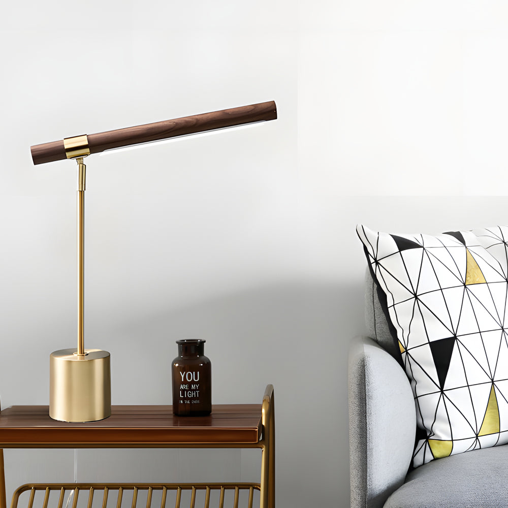 Mid-Century Modern Wood & Brass Linear LED Lamp