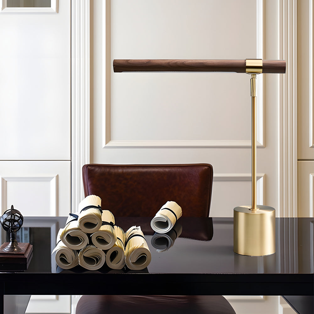 Mid-Century Modern Wood & Brass Linear LED Lamp