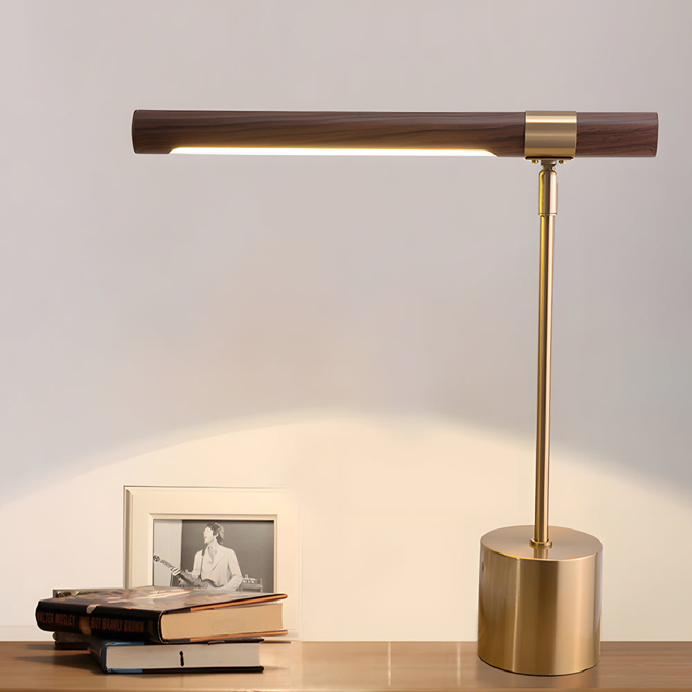 Mid-Century Modern Wood & Brass Linear LED Lamp