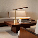 Mid-Century Modern Wood & Brass Linear LED Lamp