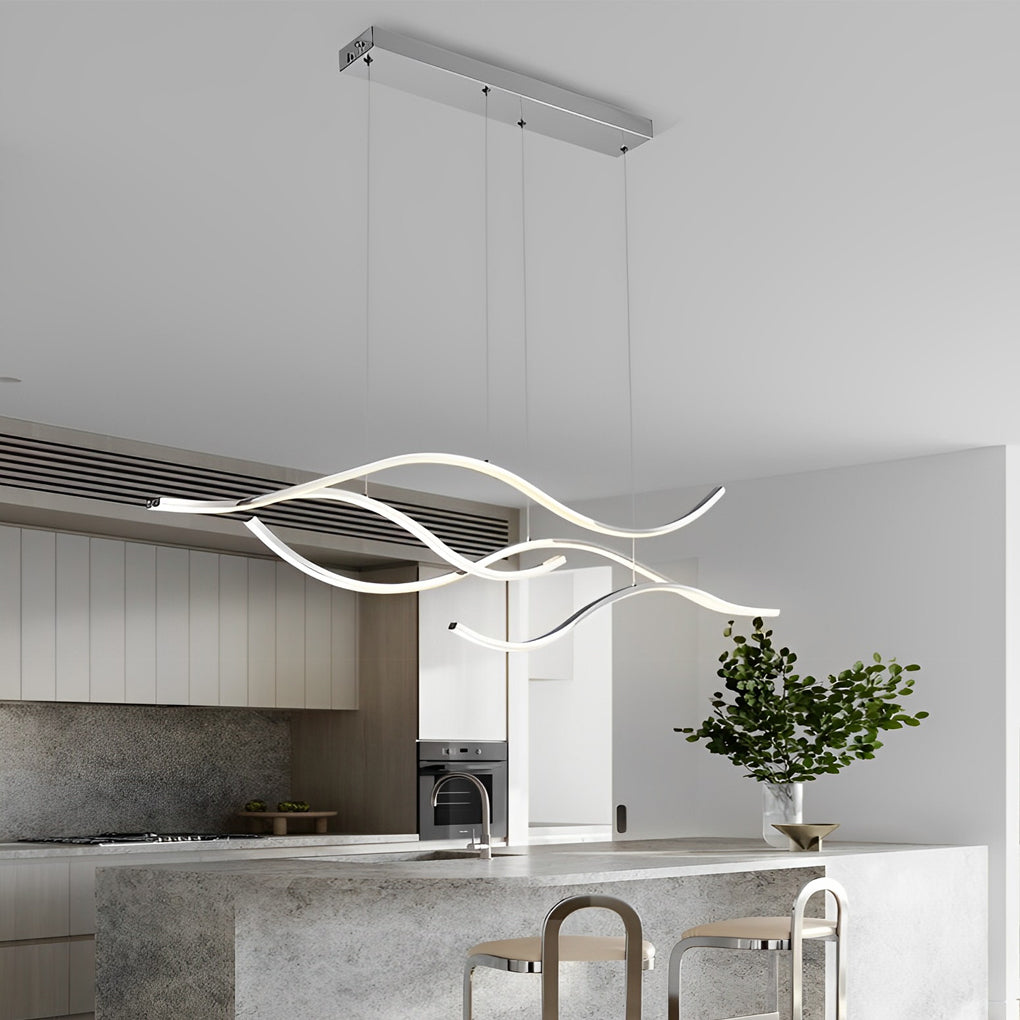 Wavy Curved LED Pendant Light - Modern Metal Ceiling Fixture