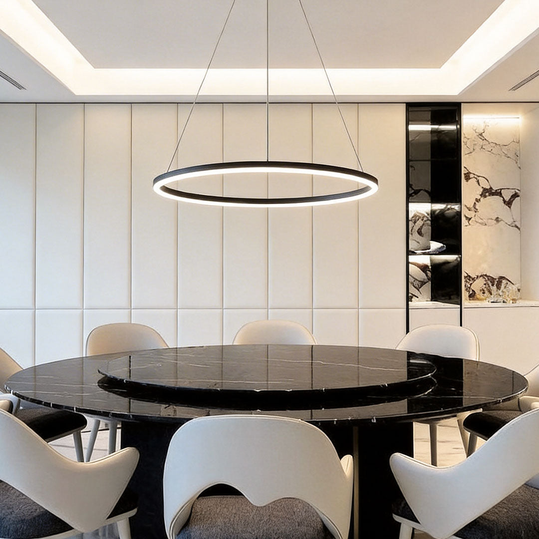 Modern Black LED Ring Chandelier - Aluminum Ceiling Light