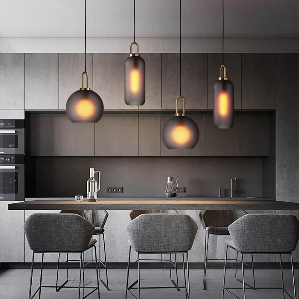 Industrial Style Semi-Globe Glass LED Pendant Light with Electroplated Metal