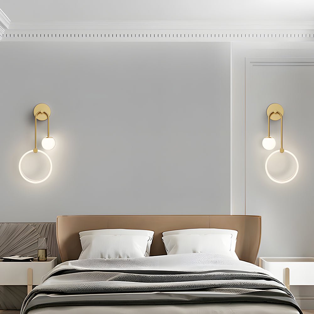 Contemporary 2-Light LED Wall Sconces with Acrylic Ring and Frosted Globe