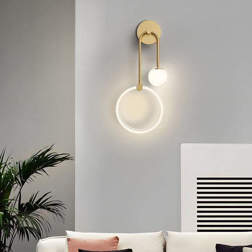 Contemporary 2-Light LED Wall Sconces with Acrylic Ring and Frosted Globe
