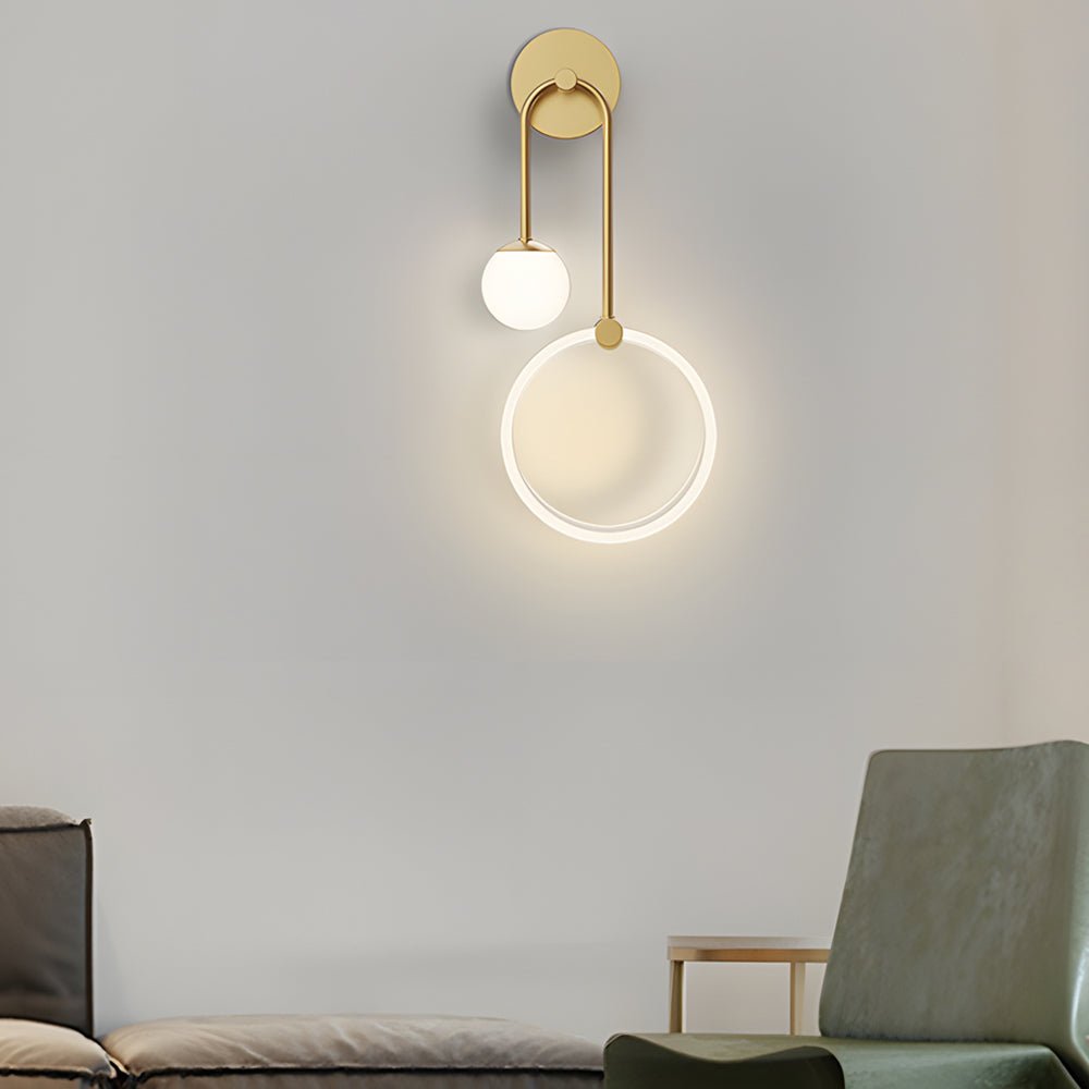 Contemporary 2-Light LED Wall Sconces with Acrylic Ring and Frosted Globe