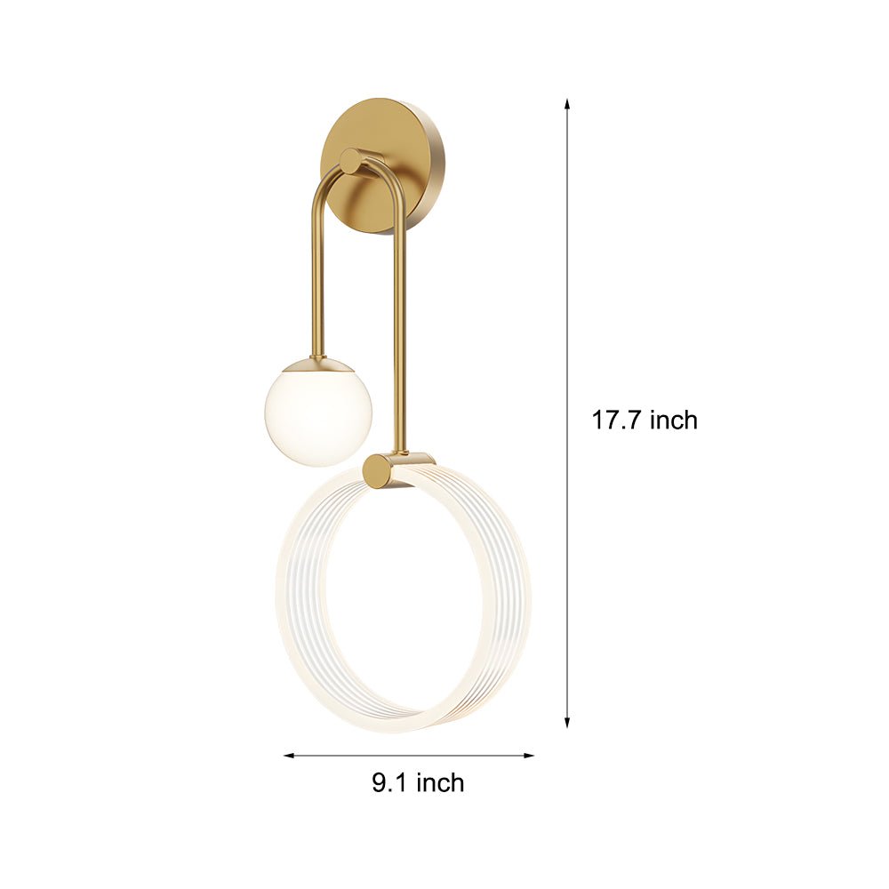 Contemporary 2-Light LED Wall Sconces with Acrylic Ring and Frosted Globe
