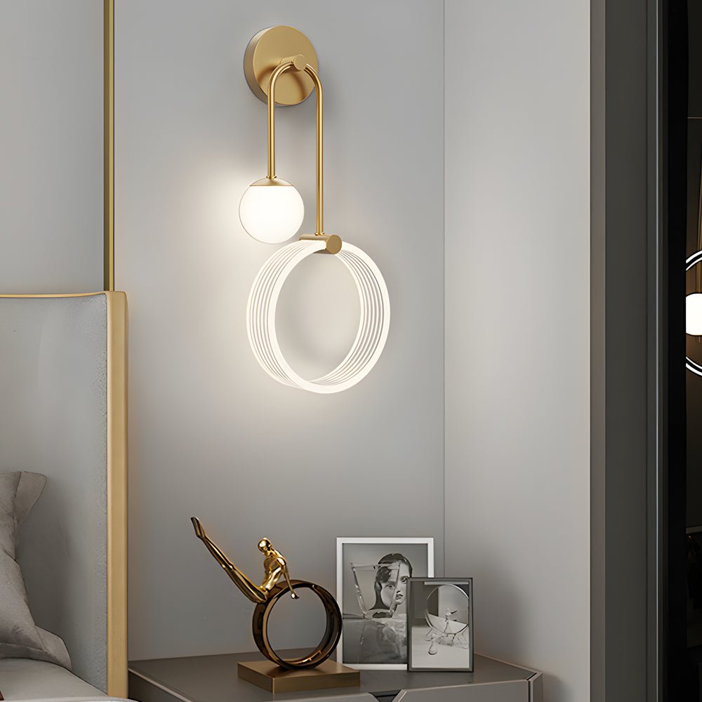 Contemporary 2-Light LED Wall Sconces with Acrylic Ring and Frosted Globe