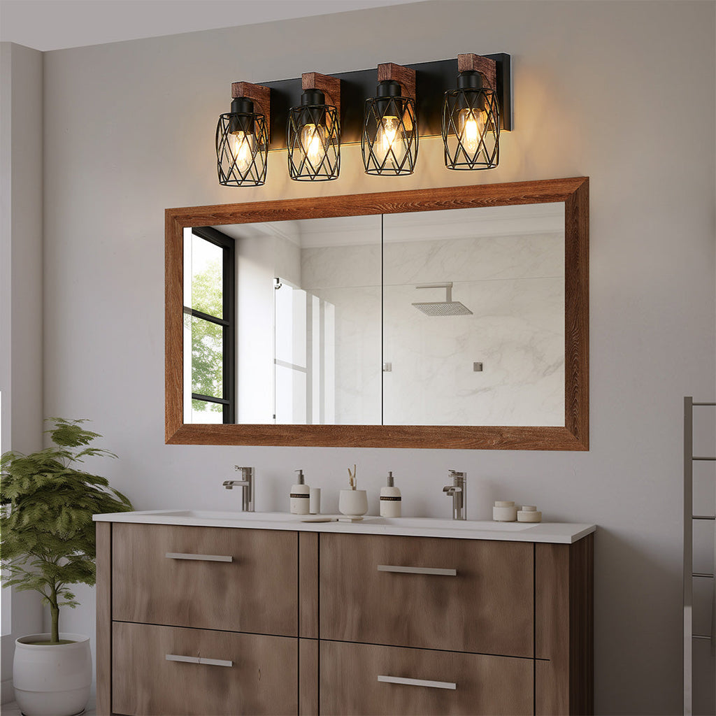Premium Black Metal Cage Vanity Light for Bathroom Mirrors