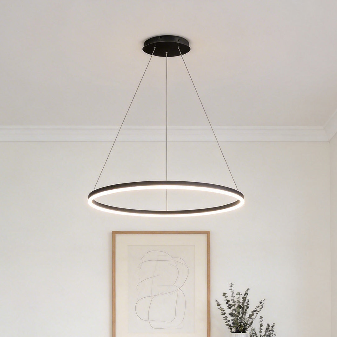 Modern Black LED Ring Chandelier - Aluminum Ceiling Light