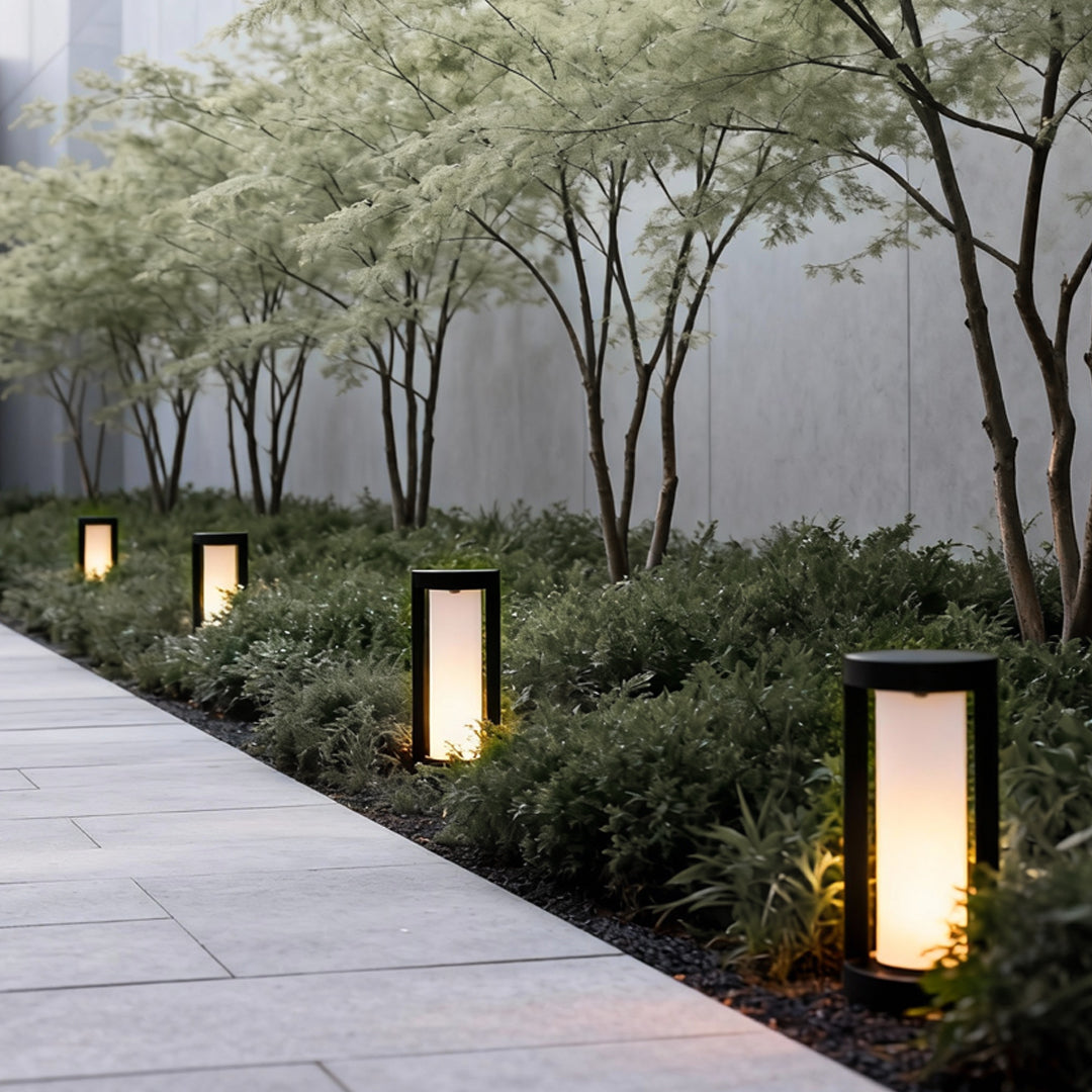 Modern Black LED Cylindrical Bollard Landscape Light