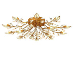 Modern Brass Leaf Chandelier with Crystal Accents